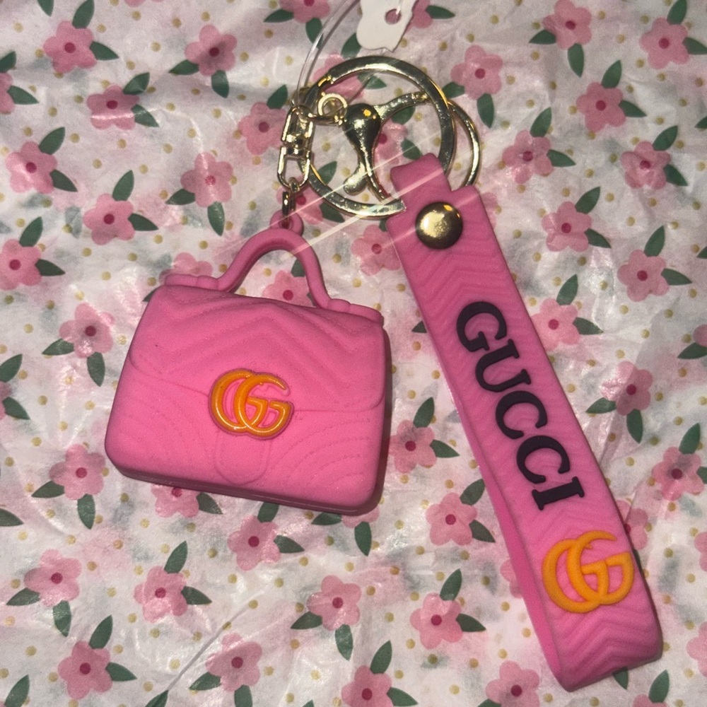 New Pink GG mini bag keychain charm